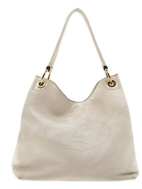 Prada Hobo Shoulder Bag White Leather Embossed Logo